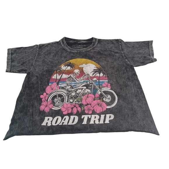 FIFTH Sun Woman Top XS Tshirt Crop Road Trip Skeleton On Motorcycle - Picture 1 of 5